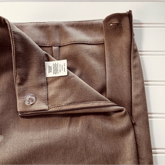 Talbots Petite Heritage Womens 16P  Dress Pants Side Zipper Flat Front Dark Tan - Picture 4 of 9